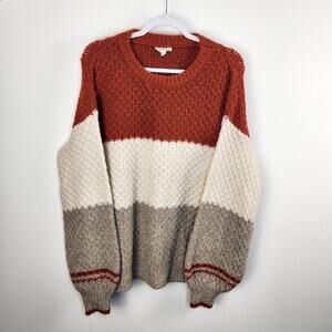 eesome Chunky Knit Colorblock Fall Sweater Size S/M Balloon Sleeve Autumn Cozy